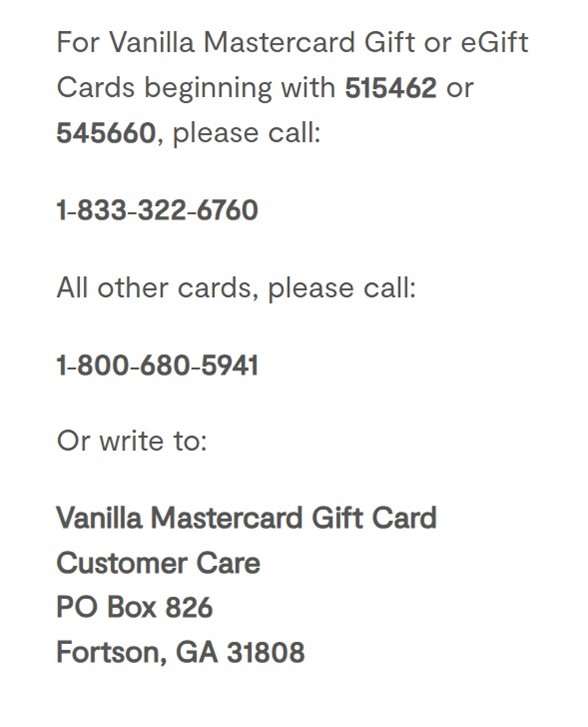 Vanillagift.com Customer Service